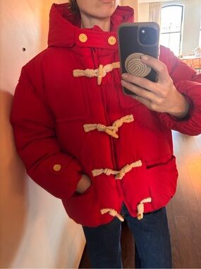 Zara Red Hooded Toggle Puffer Jacket